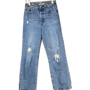 Levi’s Ribcage Straight Ankle Medium Wash Denim Jeans Size 26 W / 25 L Distress